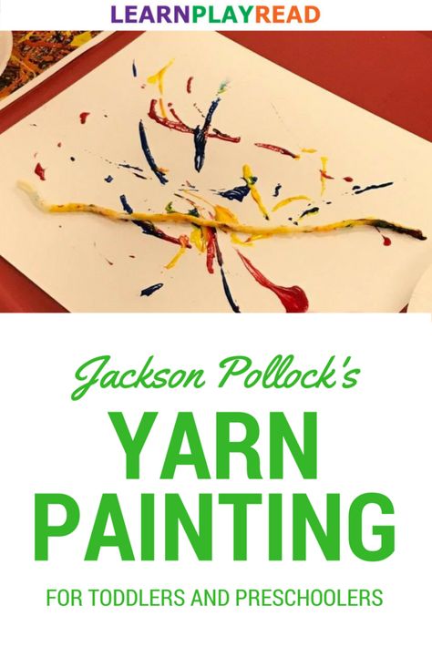 Painting For Toddlers, Famous Artists For Kids, Jackson Pollock Art, Pollock Art, Art Docent, Pollock Paintings, Yarn Painting, Art Study, Toddlers And Preschoolers