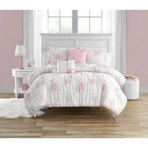 Tabitha Smocked Floral Ultra-soft Microfiber Comforter Set with Soft Pillows - On Sale - Bed Bath & Beyond - 28997502 Textured Comforter, Pink Comforter Sets, Full Comforter Sets, Pink Comforter, Floral Comforter Sets, Comforter Bedding, Twin Comforter Sets, Affordable Bedding, Floral Comforter