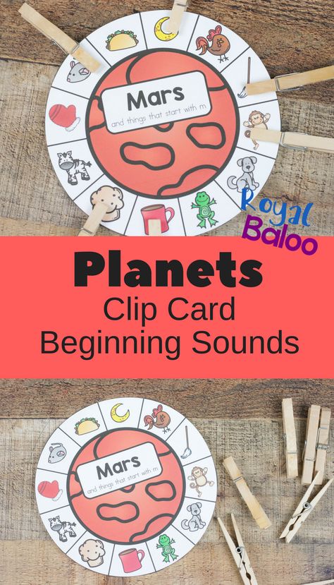 Feel inspired with space and beginning sound clip cards! Practice those beginning sounds, work on fine motor skills, all within a space theme. Space Beginning Sounds, Beginning Sound Match, Space Cvc Words, Space Phonics Activities, Outer Space Literacy Activities, Planets Theme Preschool, Space Inquiry, Space Kindergarten, Kindergarten Space