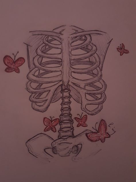 #betterflies #skeleton #love #feelings #pecildrawing #art Ribcage With Butterflies Drawing, Cool Things To Draw On Your Wall, Easy Deep Meaning Drawings, Skelton Ideas Drawing, You Give Me Butterflies Drawing, Simple Ribcage Drawing, Cool Drawing Sketches, Butterfly Drawing Ideas Creative, Grunge Butterfly Drawing