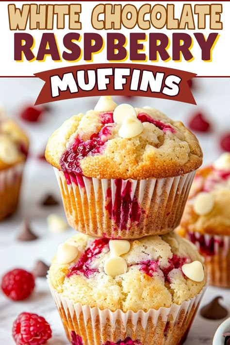 These white chocolate raspberry muffins are an ideal treat for any time of the day. Between the juicy berries and creamy chocolate, they're insanely good. Muffin Recipes Raspberry White Chocolate, Jumbo Raspberry Muffins, Best Raspberry Muffins, Heart Shaped Muffins, White Chocolate And Raspberry Muffins, Filled Muffins Recipes, White Chocolate Raspberry Recipes, Baked Deserts Recipes, Muffin Flavor Ideas