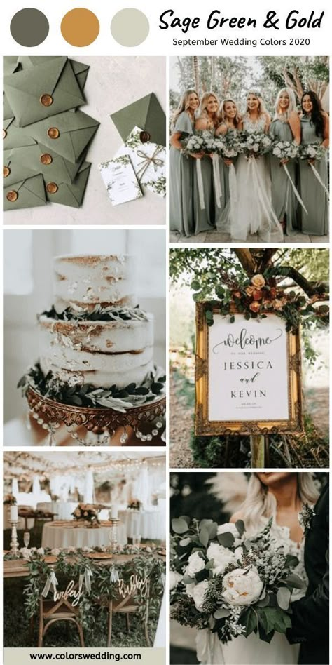 September Wedding Colors, Sage Green Wedding Colors, Fall Wedding Color Schemes, Wedding Color Combos, Sage Green Bridesmaid Dress, Green Themed Wedding, 8 September, Wedding Color Scheme, Green Wedding Colors