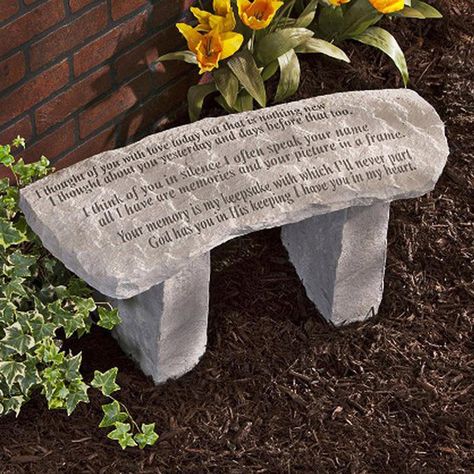 Have to have it. Design Toscano Your Memory is My Keepsake Cast Stone Memorial Garden Bench - $255.38 @hayneedle Headstone Quotes, Memory Garden Ideas, Memorial Garden Ideas, Grave Ideas, Cemetary Decorations, Stone Garden Bench, Memory Garden, Memorial Garden Stones, Memory Ideas