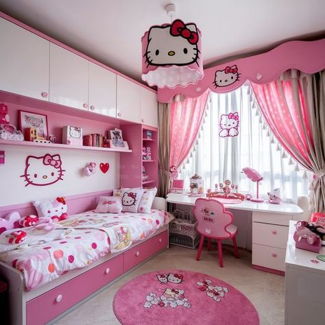 check hello kitty shop, link in bio Hello Kitty Aesthetic Room, Hello Kitty Bedroom Ideas, Hello Kitty Room, Hello Kitty Room Decor, Hello Kitty Bedroom, Hello Kitty Shop, Rainbow Bedroom, Dreamy Night, Kitty Room