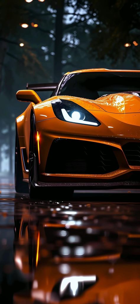 Corvette Aesthetic Wallpaper, Corvette Aesthetic, Black Corvette, Chevrolet Corvette C7, Scene Wallpaper, Orange Car, Aesthetic Wallpaper Iphone, Corvette C7, Orange Accents