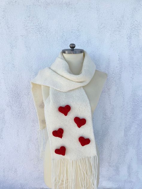 Excited to share the latest addition to my #etsy shop: Red Heart Scarf Valentines Gift Knit Gift 3D Heart Woman Gifts For Her Valentine's Day Handmade Item Wool Shawl Women Accessories #red #yes #winter #valentinesday #birthday #heartscarf #valentinesgift #gift #gifts Crochet Keyring, Heart Scarf, Valentine Day List, Knit Heart, Miss You Gifts, Day Clothes, Knitted Heart, Woman Accessories, Winter Scarves