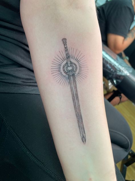 ANOTHER HAND TOUCHES THE BEACON #skyrim #dawnbreaker #sword Skyrim Tattoo Swords, Dawn Breaker Skyrim Tattoo, Minimalist Skyrim Tattoo, Dawn Breaker Skyrim, Dawnbreaker Skyrim Tattoo, Skyrim Hand Tattoo, Draupnir Spear Tattoo, Skyrim Inspired Tattoos, Skyrim Tattoo Design