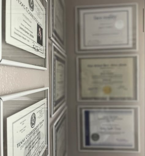 Esthetician Certificate Wall, 2025 Vision Board Esthetician, Esthetician License Frame, Esthetician Diploma, Esthetician Vision Board Ideas School, Medical Esthetician Vision Board, Successful Esthetician Aesthetic, State Board Esthetics, Esthetician License Aesthetic