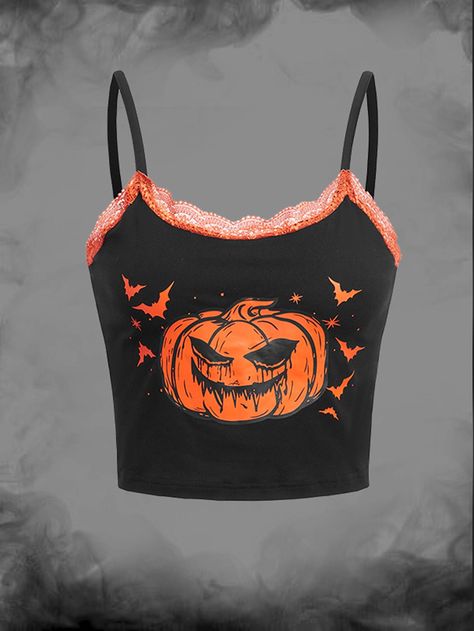 Halloween Tank Tops, Halloween Tops, Halloween Tank Top, Lace Cami Top, Halloween Top, Scene Outfits, Halloween Horror Nights, Lace Cami, Pink Halloween