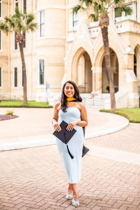 Grad Photoshoot Masters, Master’s Graduation Photoshoot, Masters Graduation Dress Ideas, Long Dress Graduation Outfit, Graduation Dress Masters, Masters In Education Graduation Pictures, Master’s Graduation Pictures, Masters Hood Graduation Pictures, Finance Major Graduation Pictures