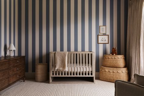 Swirling Wind — Bide Studio | Interior Design by Sarah Killam Striped Painted Walls, European Nursery, Vintage Toddler Rooms, Painting Stripes On Walls, Nursery Aesthetic, 3 Strikes, Babies Room, Unisex Nursery, Striped Walls