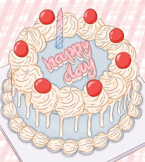 Anime Birthday Cake Drawing, Cake Kawaii Drawing, Anime Cake Drawing, Birthday Cake Drawing Aesthetic, Happy Birthday Cake Drawing, Vintage Cake Drawing, Vintage Cake Illustration, Heart Cake Drawing, Birthday Cake Drawing Simple