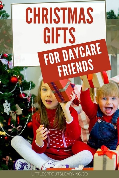 young kids at daycare with christmas gifts by the tree Christmas Gifts For Toddlers Classmates, Preschool Friend Christmas Gift, Christmas Gifts Daycare Kids, Daycare Classmate Christmas Gifts, Infant Daycare Christmas Gifts, Kids Friend Gifts, Kid Friend Christmas Gift Ideas, Kid Friend Gifts For Christmas, Kids Friends Christmas Gift Ideas