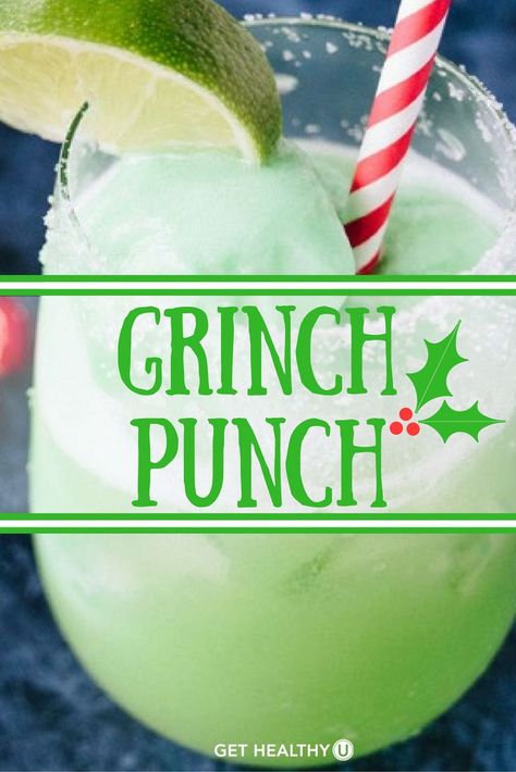 This fizzy Grinch Punch cocktail is a holiday favorite every year! We love this simple holiday cocktail recipe because it tastes like a creamy citrus dessert drink, but is much lower in calorie than most holiday drinks. This is a great beverage to make non-alcoholic as well, so the kiddos at your party can have a festive beverage too! Grinch Punch Cocktail, Grinch Punch, Easy Holiday Cocktails, Holiday Cocktail Recipes, Citrus Desserts, Christmas Punch Recipes, Recipes For Christmas, Christmas Punch, Holiday Cocktail