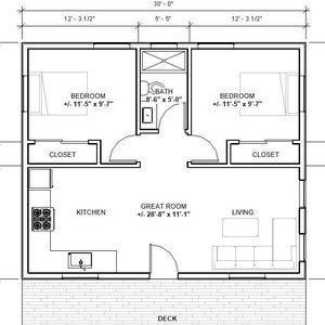 880 Sq Ft House Plans, 30x30 House Plans 2 Bedroom, 2 Bed House Plans, Metal Building Homes Cost, Spanish House Design, Granny Flat Plans, Homestead Home, Garage With Apartment, Modern Cabin House