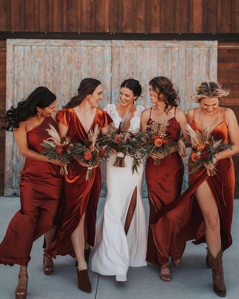 Charmeuse Bridesmaid Dress, Fall Bridesmaid, Cute Bridesmaid Dresses, Burnt Orange Bridesmaid Dresses, Mix Match Bridesmaids, Fall Wedding Bridesmaids, Ivory Bridesmaid Dresses, Fall Bridesmaids, Orange Bridesmaid Dresses