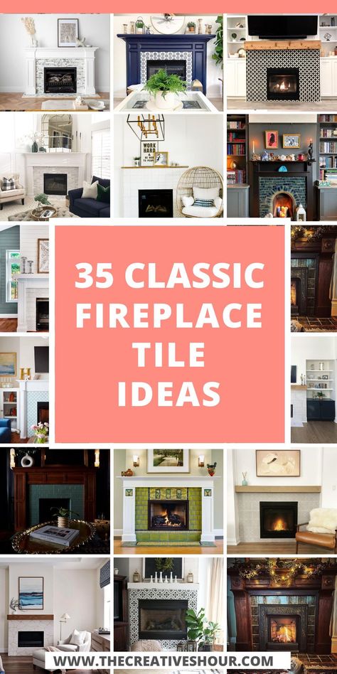 Revamp your fireplace with these stunning tile ideas! Picture a sleek modern farmhouse vibe, where a black fire surround becomes a focal point. Imagine cozy outdoor evenings by a gas fireplace, its tiles glistening under the stars. Envision a compact space transformed by a small, yet chic electric fireplace, adorned with modern black tiles that stretch floor-to-ceiling. Fireplace With Decorative Tile, Slate Tile Fireplace Hearth, Tile Around Fireplace Ideas Farmhouse, Simple Fireplace Tile Ideas, Black Subway Tile Fireplace Surround, Tiled Fireplace Surround Ideas, Fireplace Moroccan Tile, Tile Fireplace Surrounds, Tiles Fireplace Ideas