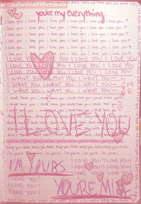 a pink tinted letter with words of infatuation Yandere Vibes, Yandere Aesthetic, Sick Love, Obsessive Love, Yandere Girl, Lovecore Aesthetic, Love Sick, Im Going Crazy, Yandere Simulator