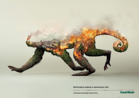 Destroying nature is destroying life. Advertising Agency: Grabarz & Partner, Germany Creative Director: Florian Kitzing Art Director: Manuel Double Exposition, Drawing Hands, Habitat Destruction, Graphisches Design, Cat Tattoos, Publicidad Creativa, Fantasy Magic, Awareness Campaign, Grid Design