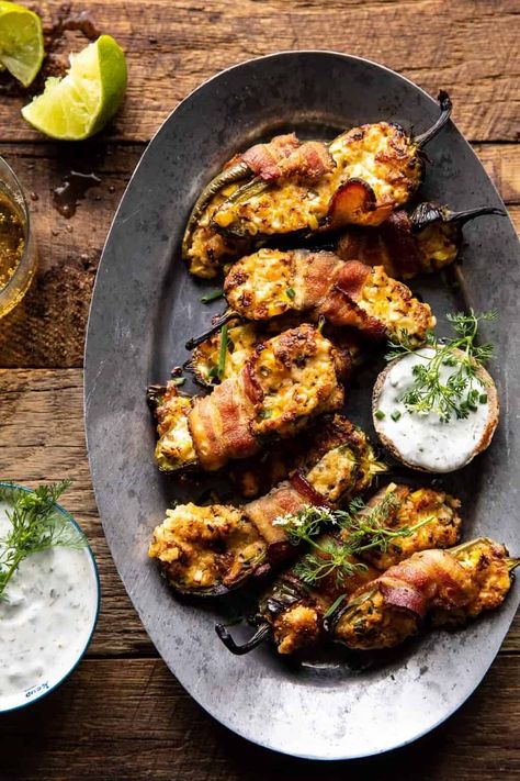 Bacon Wrapped Cheddar Corn Jalapeño Poppers | halfbakedharvest.com Cheddar Corn, Half Baked Harvest Recipes, Bacon Wrapped Jalapenos, Bacon Wrapped Dates, Cheesy Corn, Jalapeño Poppers, Harvest Recipes, Summer Appetizer, Half Baked