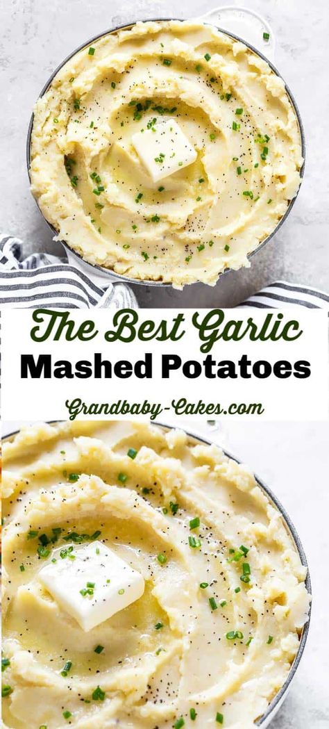 These Garlic Mashed Potatoes are smooth and silky, creamy, deliciously buttery and beyond garlicky!  You can serve these at every holiday and Sunday supper dinner.  They are so versatile and perfect.  #potatoes #mashedpotatoes #sidedish #thanksgiving Garlic Onion Mashed Potatoes, Garlic Mashpotatoe Recipe, Mashed Garlic Potatoes Recipe, Russett Garlic Mashed Potatoes, Best Roasted Garlic Mashed Potatoes, Roasted Garlic Potatoes Mashed, Garlic Ranch Mashed Potatoes, Recipe For Garlic Mashed Potatoes, Buttermilk Garlic Mashed Potatoes