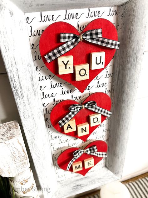 DIY You and Me Valentine's Day Sign - A Creative Haven Project Valentine Signs Ideas, Valentine’s Crafts To Sell, Popsicle Valentine Craft, Diy Valentines Wall Decorations, Ideas To Sell At Craft Fairs, Valentines Projects To Sell, Wood Projects Valentines Day, Dt Valentines Crafts, Handmade Valentine Decorations