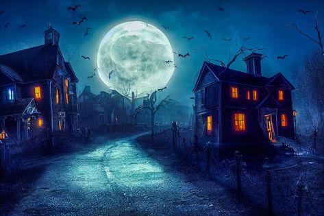 Halloween concept background of realisti... | Premium Photo #Freepik #photo #scary-forest #mystery-background #scary-house #horror-house Creepy Street, Scary Houses, Scary Backgrounds, Photo Halloween, Concept Background, Horror House, About Halloween, Halloween Horror, Vector Photo