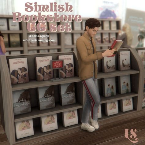 Lustrousims : The simlish bookstore set is finally heeereeee!!... Book Cc Sims 4, Sims 4 City Cc, Sims 4 Books Cc, Sims 4 Retail Cc, Sims Lips, Sims 4 Clutter, Sims 4 House Building, The Sims 4 Packs, Sims 4 Mm Cc