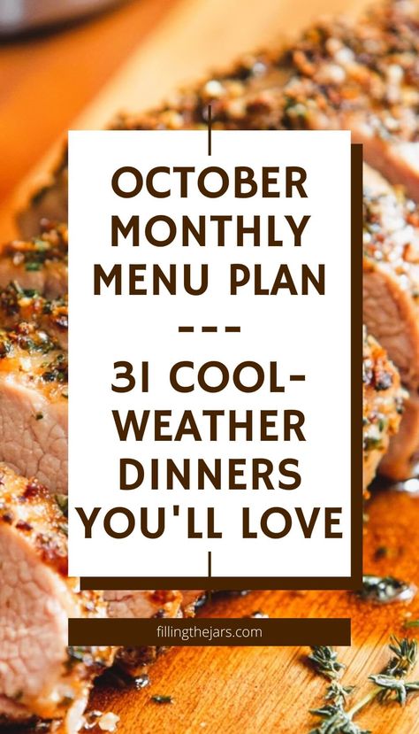 Create a cozy October dinner meal plan with easy weeknight dinners and quick dinner ideas perfect for cool weather. This October meal plan features fall-inspired meals, including seasonal recipes and comforting crockpot dinners. Perfect for those looking to simplify meal planning with delicious fall dinners and easy October dinner recipes for the whole family. October Menu Plan, Fall Menu Board, October Meal Plan Dinners, Daily Menu Ideas, Monthly Dinner Menu Ideas, October Meal Plan, October Dinner, October Meals, Fall Dinner Menu