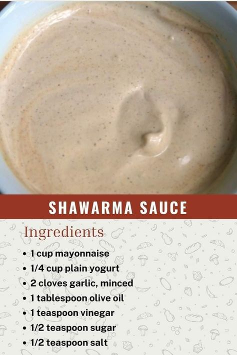 Shawarma Sauce, Chicken Starter Recipes, Shawarma Recipe, Homemade Cookbook, Homemade Sauce Recipes, Tastemade Recipes, Sweet Dishes Recipes, Burger Sauce, Vegetarian Snacks Recipes