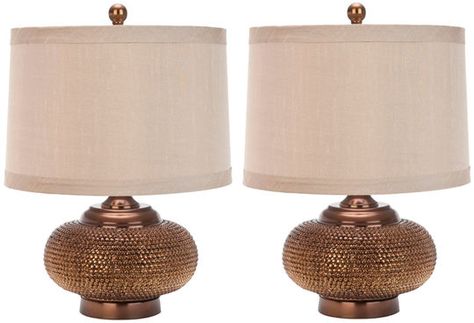 Safavieh Alexis Gold Beaded Table Lamp Set in Copper Styl Hampton, Salon Shabby Chic, Beaded Lamps, Pc Table, Cfl Bulbs, Lamp Set, Metal Table Lamps, Table Lamp Sets, Lamp Sets