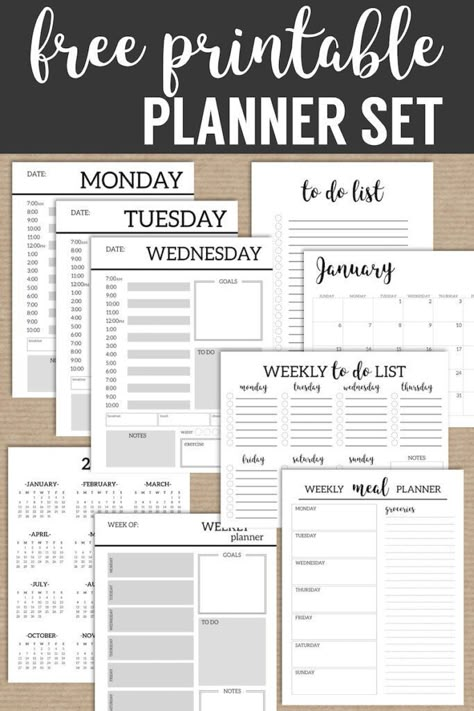 Free Printable monthly planner pages. Meal Planner, weekly planner, daily planner, yearly and monthly calendars, and to do lists. #papertraildesign #planner #plannerpages #mealplanner #todo #todolist #calendar #dailyplanner #weeklyplanner #montlyplanner #plannerset Plan Calendar, Free Printable Monthly Planner, Planer Organisation, Printable Day Planner, Planner Template Printable, To Do Planner, Monthly Planner Template, Week Planner, Free Printable Planner