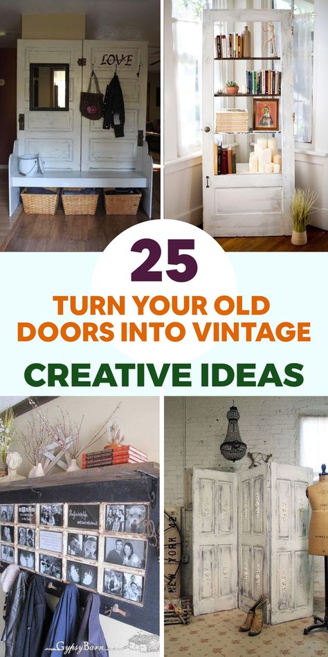 Transform the look of your home with a hint of rustic allure by recycling old doors into enchanting decorative items! Unearth inventive concepts for repurposing doors and infuse personality into your living area. Explore the world of vintage home decor through upcycled furniture projects. Using Doors As Decor, Old Wood Doors Repurposed, Antique Door Decor, Chiffarobe Repurposed, Repurpose Closet Doors, Repurpose Doors Ideas Diy, Old Doors Repurposed Ideas, Old Door Decorating Ideas, Upcycle Old Doors