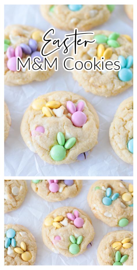 Easter Sugar Cookies M&m, Easter Cookies With M&ms, Easter Treats With M&ms, Easter Mnm Cookies, Easter Sugar Cookies With M&ms, Pastel M&m Cookies, Easter M And M Cookie Bars, Easter M M Chocolate Chip Cookies Recipe, Baked Easter Treats