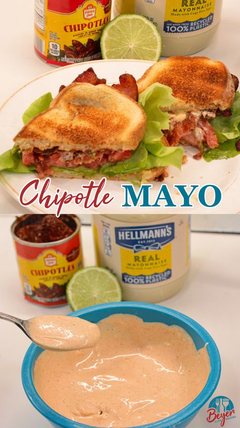 Make the perfect BLT sandwich spread with this chipotle mayo recipe that uses chipotle in adobo sauce, lemon juice, garlic, and mayonnaise. Perfect Blt Sandwich, Homemade Chipotle Mayo, Chipotle Mayo Recipe, Working Mom Meals, Perfect Blt, Chipotle In Adobo, Chipotle In Adobo Sauce, Zesty Salad, Homemade Chipotle