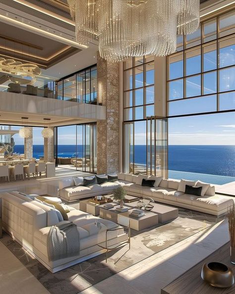 ♔ Penthouse sur la Plage ♔ Beach Penthouse Luxury Homes Dream Houses Mansions, Luxury Beach House Interior, Mountain Living Room, Penthouse Aesthetic, Dream House Mansions, Mansion Living, Houses Mansions, Luxurious Mansion, Beach Penthouse