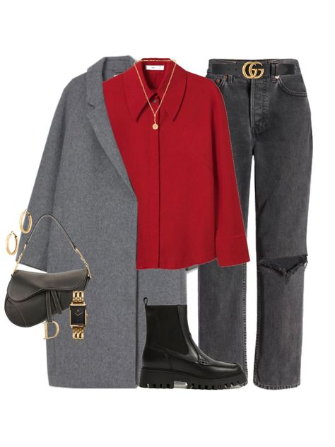 Grey Blouse Outfit, Red Outfit Winter, Coat Outfit Casual, Tomboy Femme, Looks Jeans, University Outfit, Look Plus Size, Winter Fashion Outfits Casual, Stylish Work Outfits