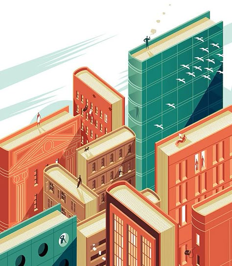 The Art of Storytelling on Behance, for those who love books Isometric Art, The Art Of Storytelling, Isometric Illustration, Isometric Design, City Illustration, Grid Design, Illustrations And Posters, Editorial Illustration, Drawing Tutorials