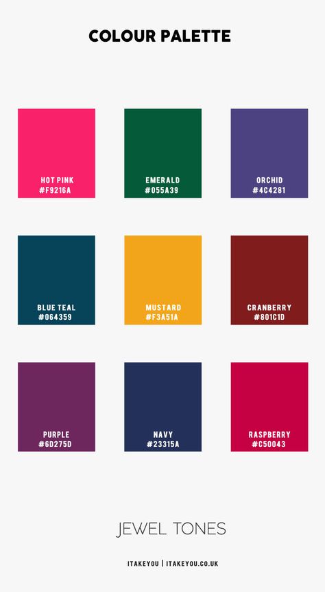 shades of jewel tones, jewel tones palette, jewel tone colors Jewel Colors Palette, Jewel Tones Clothing, Jewel Winter, Jewel Tone Palette Colour Schemes, Jewel Color Palette Wedding, Spring Jewel Tones, Jewel Palette, Jewel Decor, Jewel Tone Colors Palette