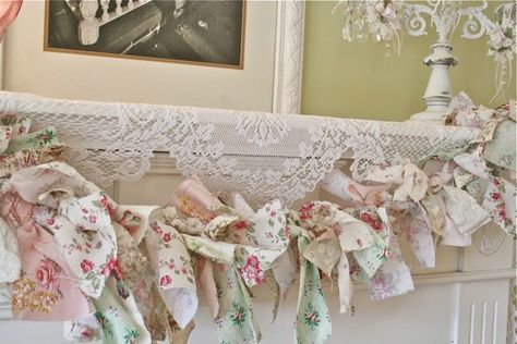 Torn Fabric Garland, Fabric Garland Diy, Pagan Celebrations, Heart Wreath Diy, Shabby Chic Garland, Fabric Garlands, Hopeful Romantic, Torn Fabric, Rag Garland