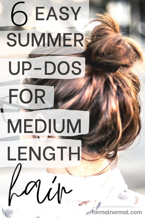 Casual Up Dos For Medium Hair, Hot Weather Hairstyles For Medium Hair, Medium Length Hair Updos Easy Casual, Easy Beach Updos For Medium Hair, Easy Shoulder Length Updo, Easy Everyday Updos For Medium Hair, Hairstyles For Medium Length Hair Easy Simple Casual Updos, Shoulder Length Hair Updo Casual, Cute Summer Updos Easy