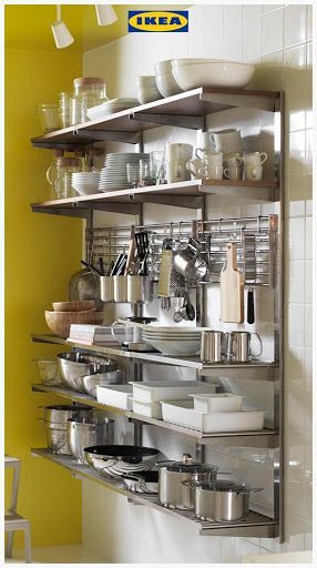 Kitchen Storage Ideas Diy, Dapur Ikea, Industrial Decor Kitchen, Commercial Kitchen Design, Restaurant Kitchen Design, Kitchen Wall Storage, Storage Ideas Diy, Storage Room Organization, Kitchen Storage Ideas