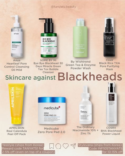 How to fight blackheads? 👇🏻 Blackheads form when hair follicles get clogged with dead skin cells and oil, which then oxidize and turn black when exposed to air. While they can be stubborn and tricky to get rid of, certain ingredients can help keep them at bay. Best Ingredients for Fighting Blackheads: ✔️ Salicylic Acid (BHA): Penetrates deep into pores to dissolve oil and dead skin cells. ✔️ Niacinamide: Reduces oil production and inflammation, minimizing pore appearance. ✔️ Green Tea: Soo... Best Products For Blackheads, Skincare For Blackheads, Get Rid Of Back Acne, Rid Of Back Acne, Get Rid Of Pores, Back Acne, For Blackheads, Brightening Skincare, Cleansing Powder