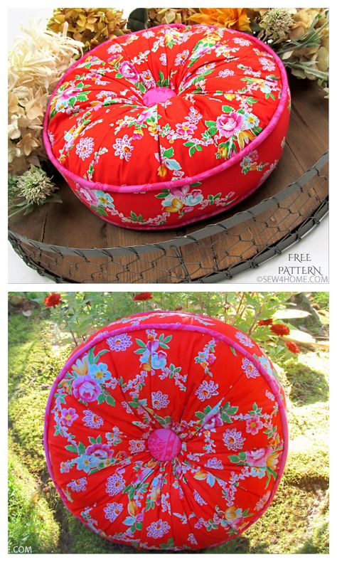 How To Sew A Round Pillow, Diy Round Pillow How To Make, Round Pillow Pattern Sewing, Sew Round Pillow, Round Cushion Diy, Triangle Pillow Pattern, Round Pillow Diy, Pillow Patterns Sewing Free, Throw Pillow Sewing Patterns