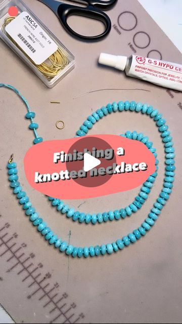 Michelle - Blue Rock Beads on Instagram: "More tips in caption ⬇️

This is one of many ways to finish a knotted necklace! This technique is called BACK KNOTTING. In my opinion, it is the most secure and tidy way to finish a knotted piece. You don’t need to use metal findings aside from your clasp or jump ring (also called “findings”)- you just a need a short piece of FRENCH WIRE which is a tightly coiled tube of ultra fine wire. 

You could omit the French wire if you wanted to, if you were making a quick, trendy necklace for yourself and didn’t want to buy a whole pack of FW. But if you are working with precious stones and metal, or making something to gift or sell, I’d absolutely go the FW route. 

My French wire is from RioGrande. The material is a yellow finished brass. I haven’t had i How To Finish Necklace Ends, How To Finish A Necklace, How To Finish A Beaded Necklace, Knotted Bead Necklace, How To Tie A Necklace Knot, How To Make A Choker, How To Make A Necklace With Beads, Knots For Necklaces, How To Make A Beaded Necklace