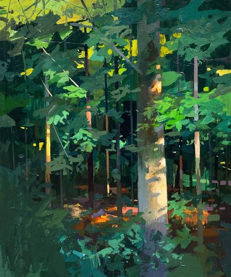 Celebrate Each New Day — Jeremy Miranda, USA Scattered Light (2022) acrylic... Jeremy Miranda, Expressive Landscape, Light Forest, Great Migration, Paper Architecture, Inspiration For Painting, Tunnel Of Love, Halloween Board, Forest Light