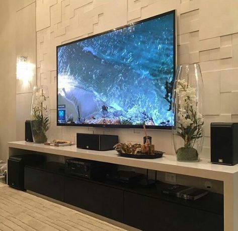 Beautiful living with 66 inch tv Tv Grande, Tv Fal, Tv Wall Cabinets, Modern Tv Wall Units, Wall Tv Unit Design, Modern Tv Wall, Diy Tv Stand, Sala Grande, Living Room Tv Unit Designs