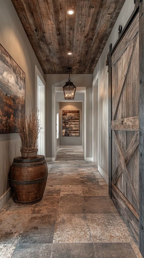 Rustic Foyer, Ranch Interior, Ranch House Ideas, Hallway Design Ideas, Brick Archway, Rustic Craftsman, Rustic Hallway, Old World Kitchens, Stone Archway