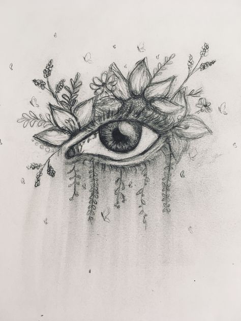 Eye And Flower Drawing, Eye With Flowers Drawing, Butterfly Eye Drawing, Surrealism Eye Drawing, Surealisme Art Easy, Eye Sketches Aesthetic, Flower Eyes Drawing, Aesthetic Eye Sketch, Drawing Ideas Fantasy Sketch