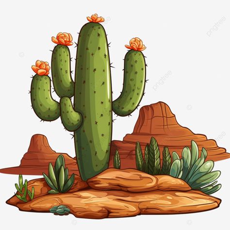 illustration of a cactus in the desert Desert Animals Drawing, Desert Illustration Art, Desert Landscape Drawing, Cactus In Desert, Desert Clipart, Cactus In The Desert, Desert Drawing, Transparent Illustration, Desert Illustration